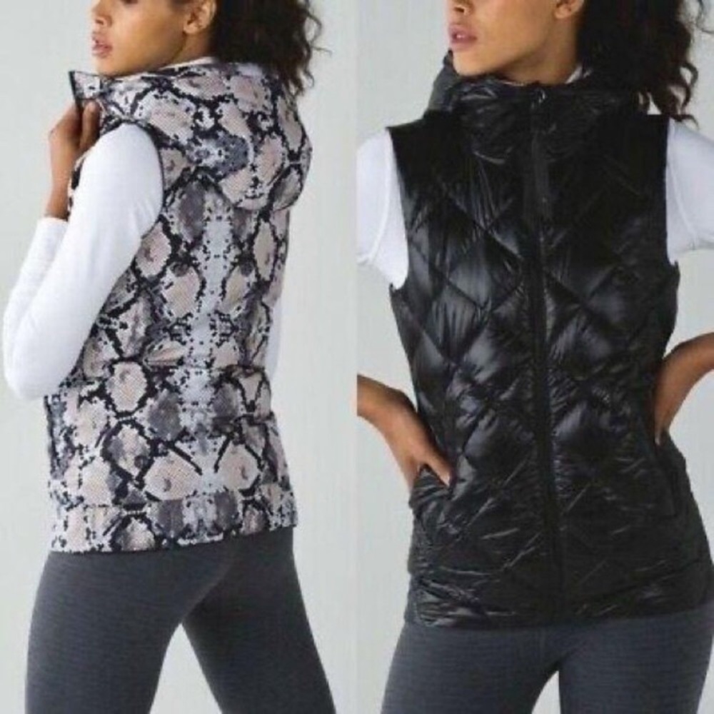Reversible Black and Snake Print Puffer Vest